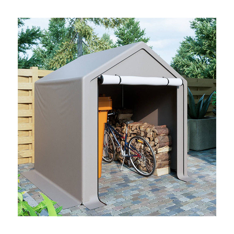 PE-stof dakdek AJUNION 6.2x5.6ft Buitenopslagtent Metalen tuinfietsskedij voor gereedschappen Vuurhout