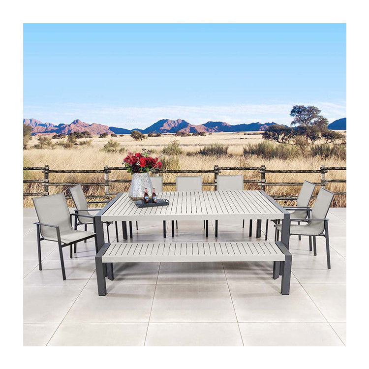 Outdoor dining set met bank AJUNION 9 stuk aluminium frame en metalen patio meubels