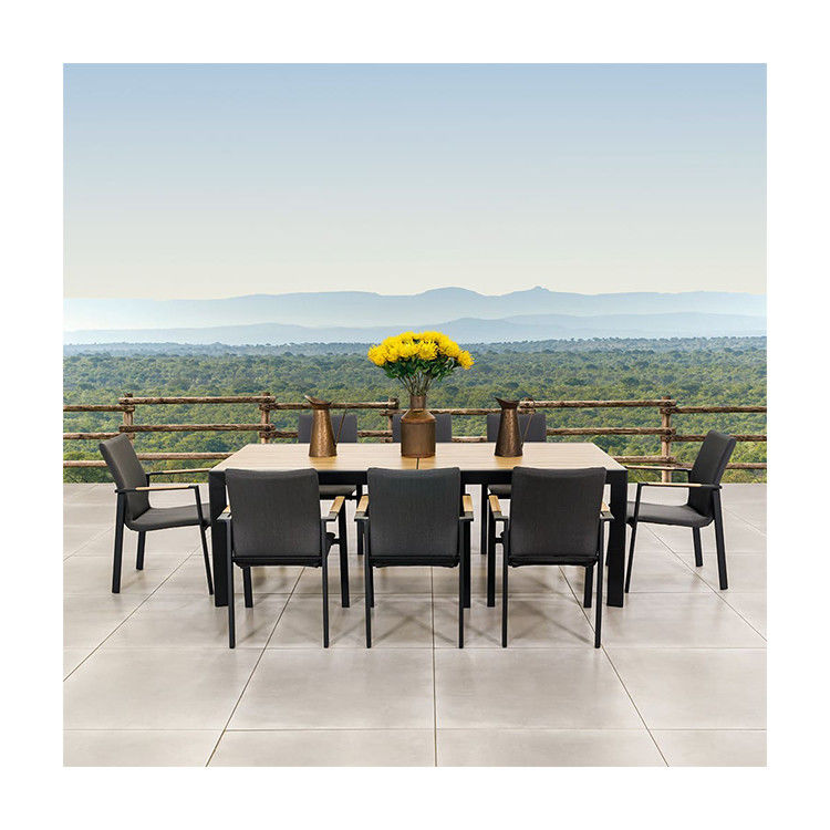 Y Postverpakking 8 zitplaatsen Outdoor dining set met metalen meubels en tafel van teakhout