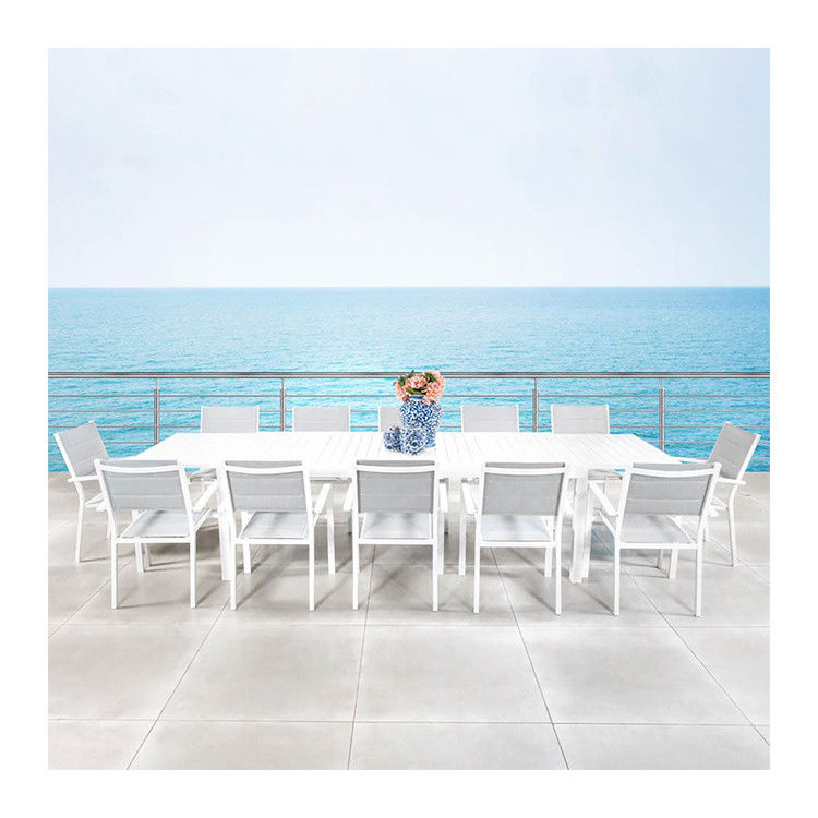 Moderne stijl Aluminium Outdoor Dining Set 12 zitplaatsen fauteuil en uitbreidbare eettafel