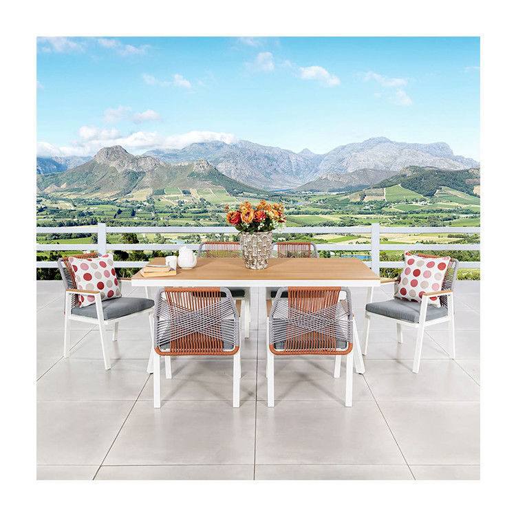 Metalen tuinmeubilair met touwweefsel Eetstoel met 6 zitplaatsen Outdoor Eet Set