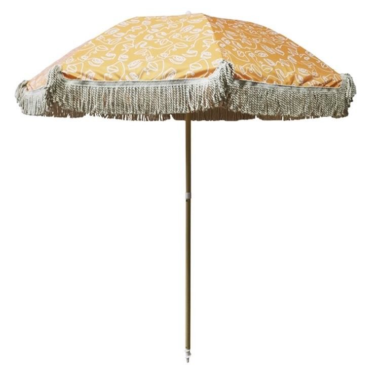 Outdoor Beach Courtyard Zonneparaplu met Tassel in houtkleur en polyestermateriaal