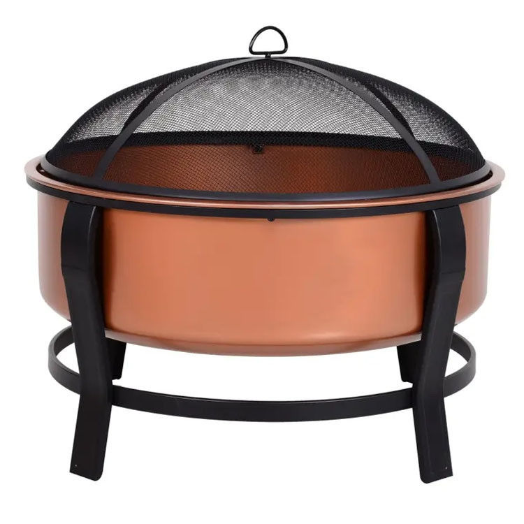 Gepersonaliseerd logo Moderne outdoor draagbare koperkleurige ronde metaal hout brandende open haard