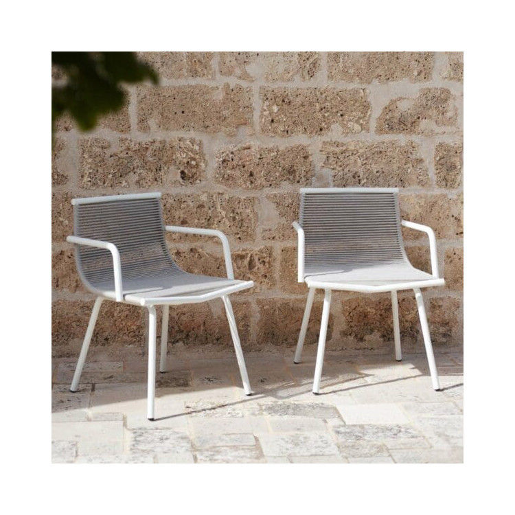 Metalen minimalistische tuin set AJUNION Aluminium eetstoel touw weven Buitenmeubilair