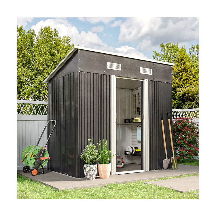 Root Proof AJUNION 4x6ft tuin schuur dubbele schuifdeur metalen opslag schuur voor gereedschap fiets