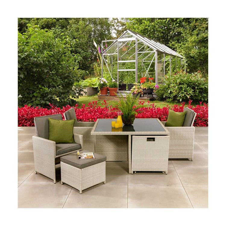 AJUNION PE Rattan Outdoor Eetkamermeubilair Set voor 4 zitplaatsen Compact Tuinmeubilair