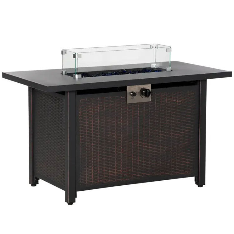 Outdoor patio tuin camping vuurput tafel met automatische ontsteking en glazen windscherm