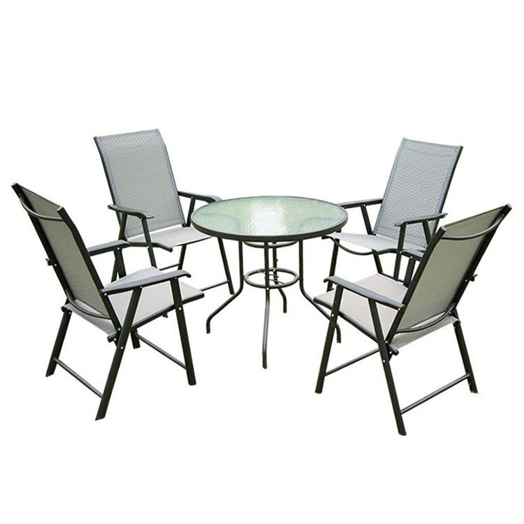 Aluminium frame outdoor tuin set met ronde glazen tafel en Teslin stoelen