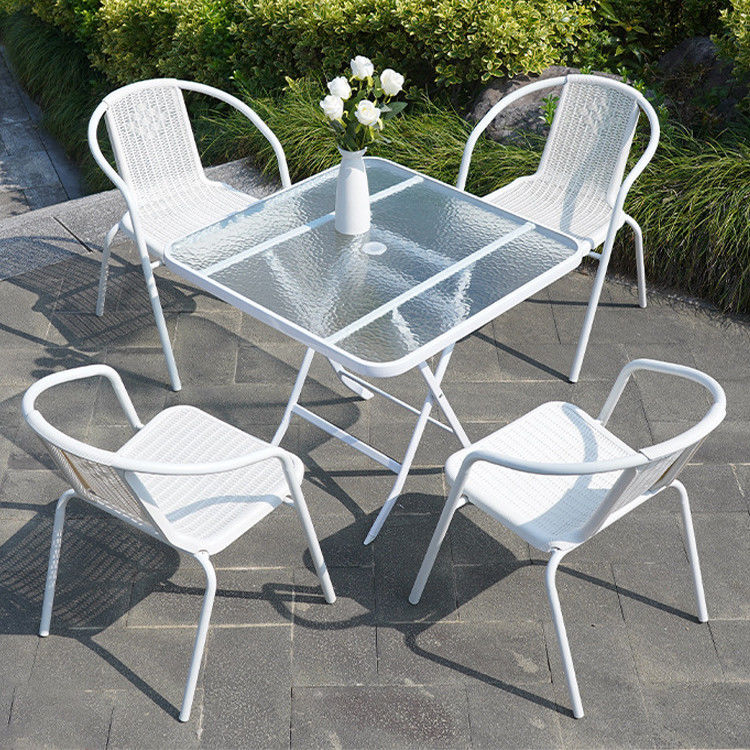 Buitenrestaurant Balkon Cafe Patio Tuin Set Rattan stoel en kleine witte vierkante tafel