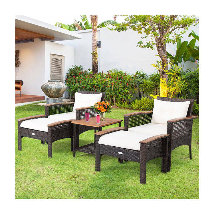 350 lbs. Ottomaanse gewichtscapaciteit 5 stukken Outdoor Lounge Set met Vintage Houten Top
