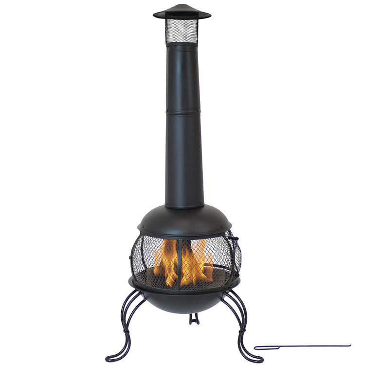 Buiten terras Tuin Camping Staal Hout brandende open haard met Rain Cap Poker Zwart