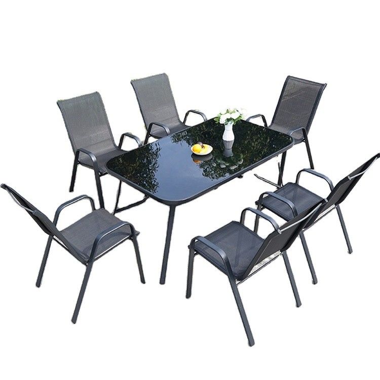 Nordic Metal Glass Top Tafel en stoel voor Outdoor Patio Garden Balkon Cafe Restaurant