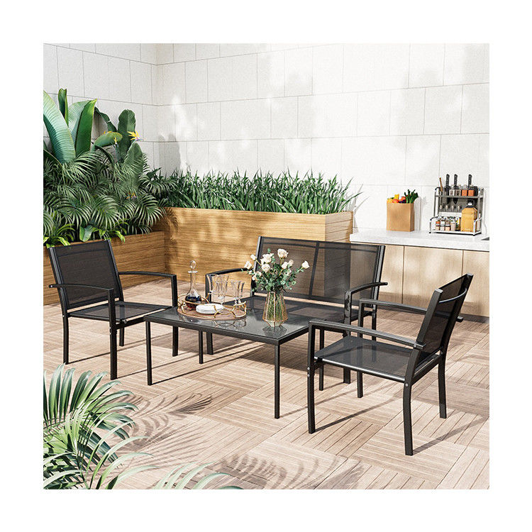 Moderne en stijlvolle AJUNION 4 stukken stalen tuinmeubilair sofa met salontafel