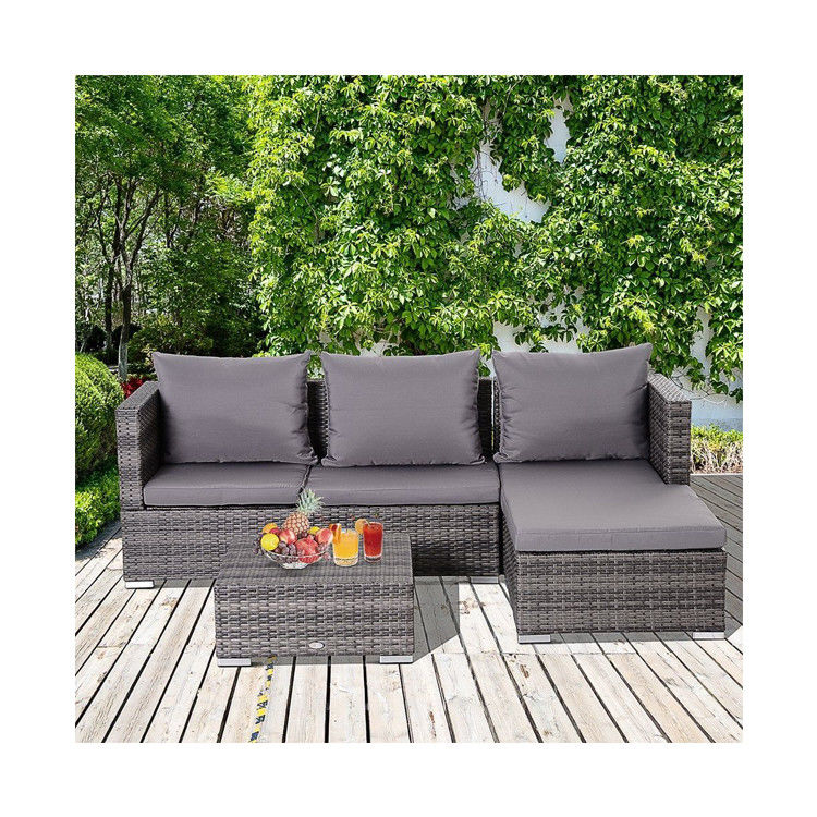 AJUNION 3-delige rotan tuinbank set met verstelbare rugleuning en stalen buis frame