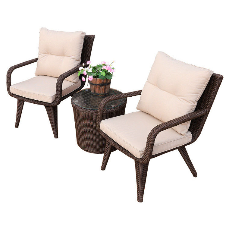 Modern ontwerp geweven PE-rattan fauteuil en eettafel voor buiten villa balkon