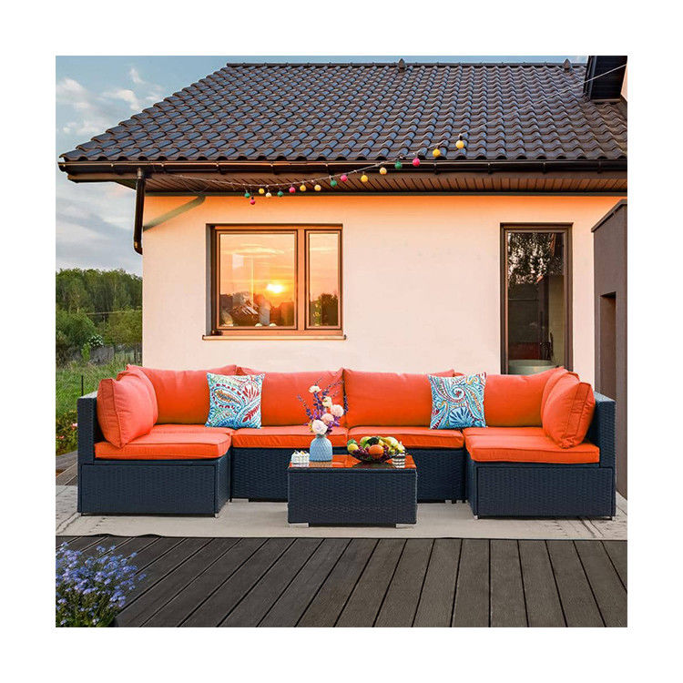 Staal buis frame AJUNION PE Rattan tuinmeubilair sofa set voor buiten vrije tijd
