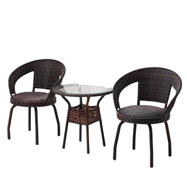 Nordic Outdoor Leisure Geweven PE Rattan Wicker Tafel en Stoel Set voor Tuinmeubilair