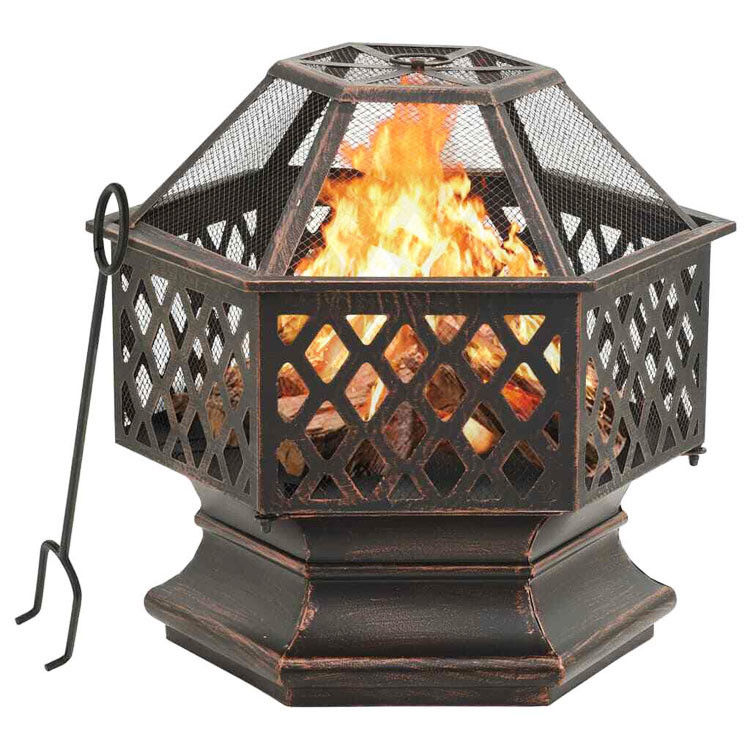 Hexagon Crossweave Steel Wood Burning Fire Pit Bowl voor buiten patio en tuin