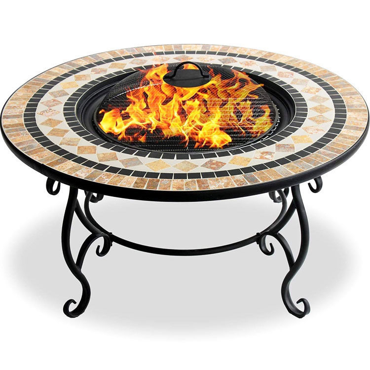 Multifunctioneel Mosaïek vuurput voor kampvuur en houtskool BBQ grill tafel