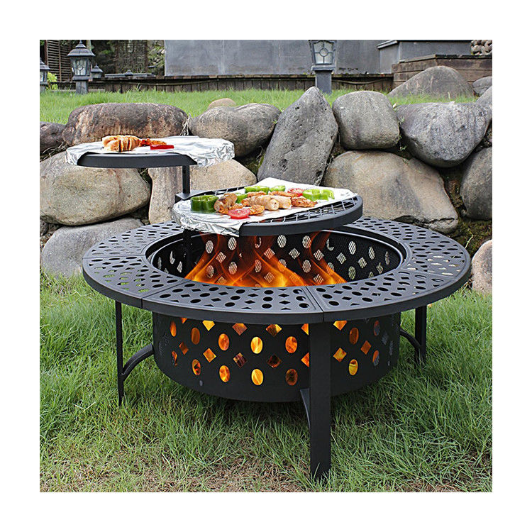 Moderne openluchtvuurput AJUNION 36 inch metalen ronde hout brandende vuurput met 2 grills