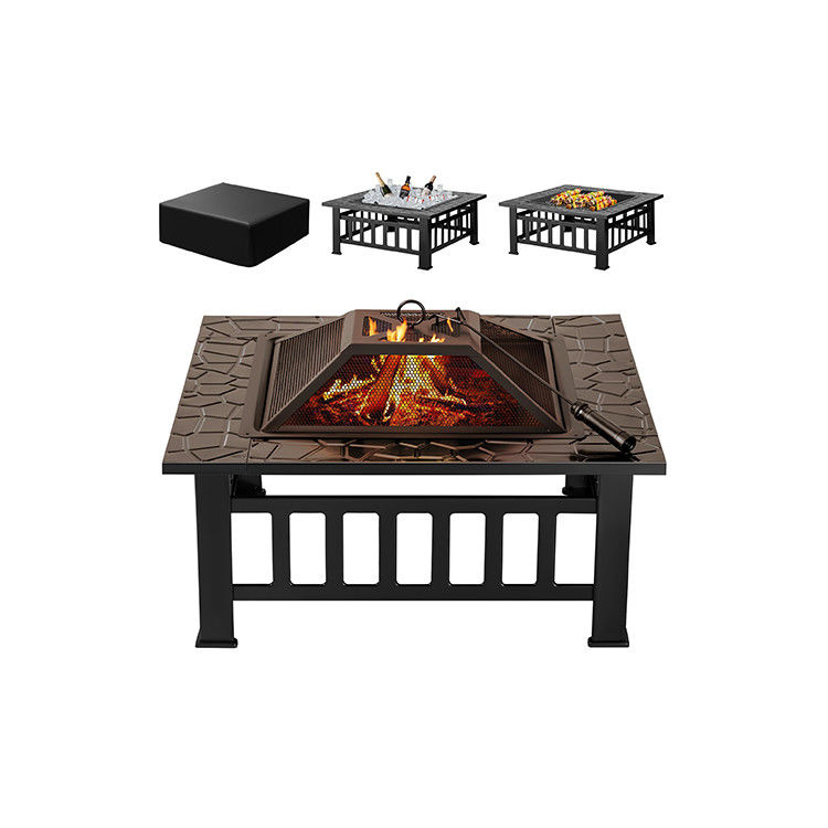 30 pond metaal vierkant vuurput tafel 32 inch hout brandende BBQ grill voor camping tuin