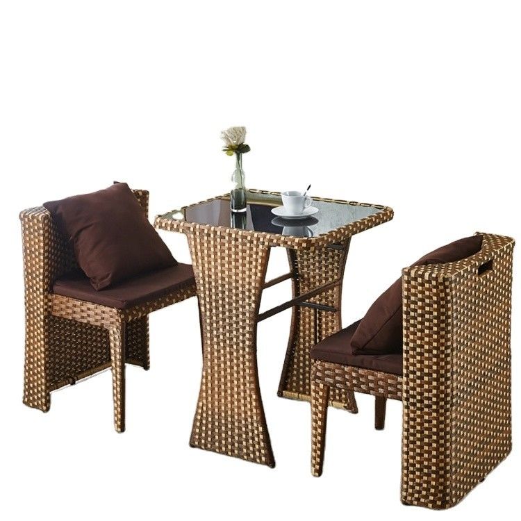 Buitenmeubelen van rattan voor koffiewinkels Tempered Glass Top Table and Chair Set