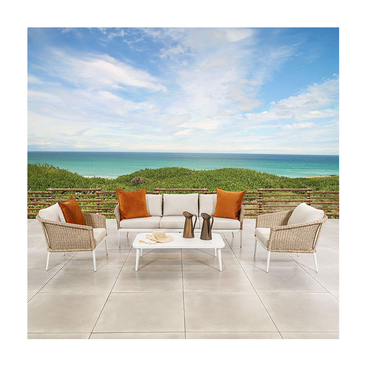 Aluminium frame All Weather Patio Meubels Set met Rattan Weave Sofa en Koffietafel