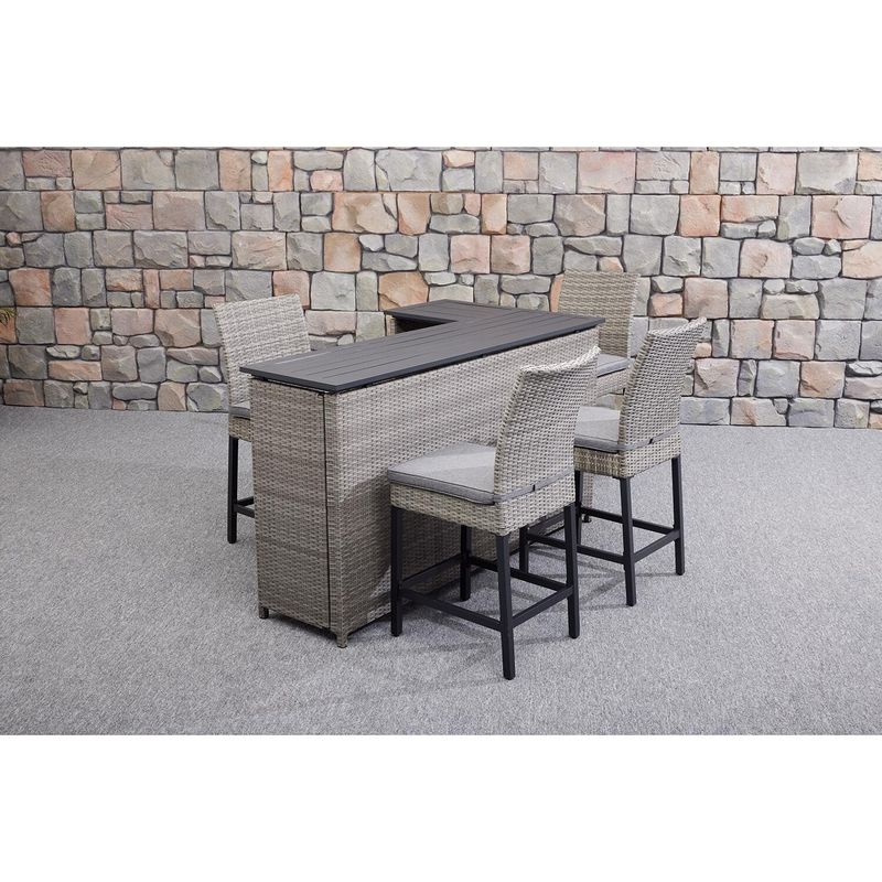 PE Wicker Rattan Outdoor High Bar Stoel en Tafel Set voor Moderne Eetkamermeubilair