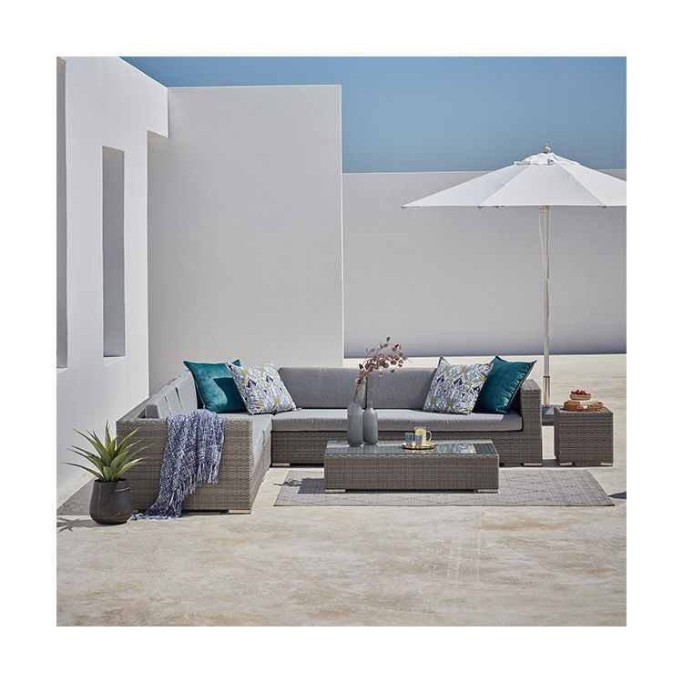 Grote grootte L-vormige tuinbank PE Wicker Outdoorbank 8 stukken Rattan Outdoor Meubels Set