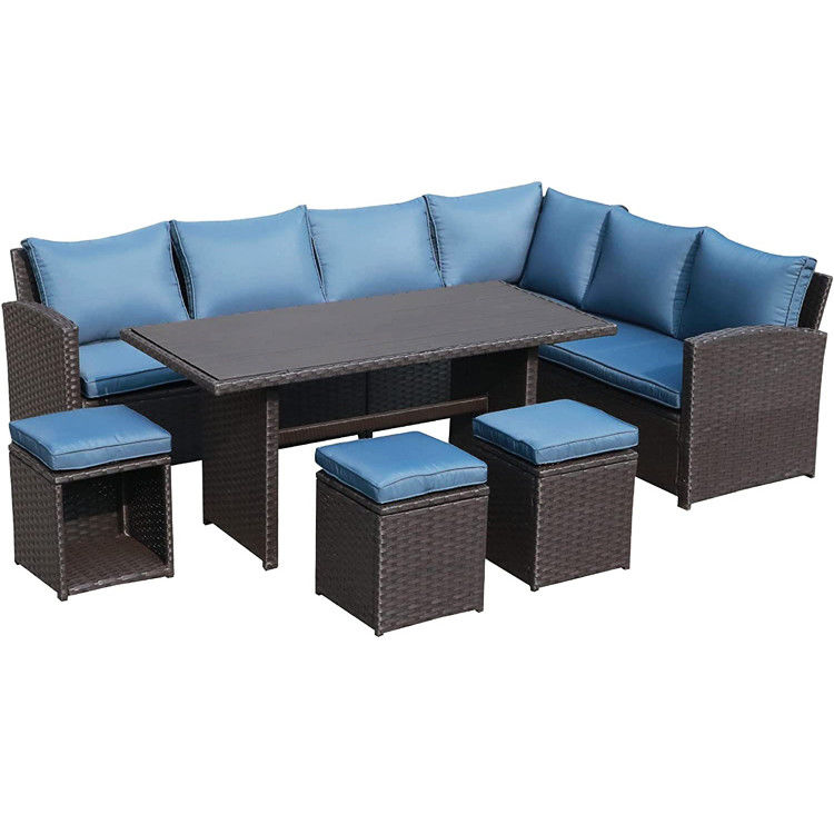 Buitenbank Terrasse Tuin Balkon zwembad Strand Geweven PE Wicker Rattan Lounge Modulaire Sofa Set