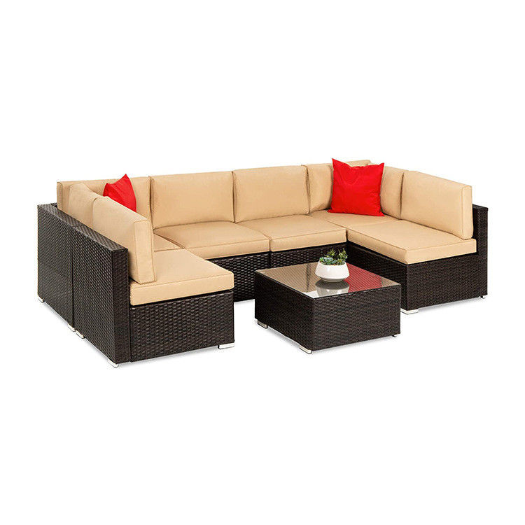Hotel Outdoor Indoor Patio Tuin Balkon zwembad Strand Geweven PE Wicker Rattan Lounge Sectieve Modulaire Sofa Set