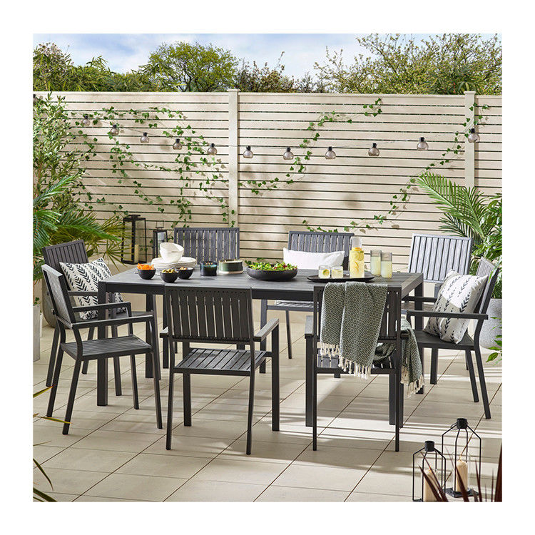 Villa patio eetkamer set AJUNION 8 zitplaatsen buitentafel en stoelen met aluminium frame