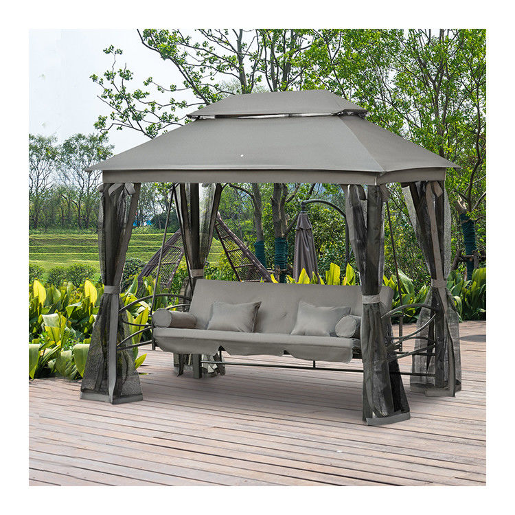 Metal AJUNION Outdoor Patio Daybed 3 in 1 Canopy Gazebo Swing Chair Tuin hangmat met mesh muggennet