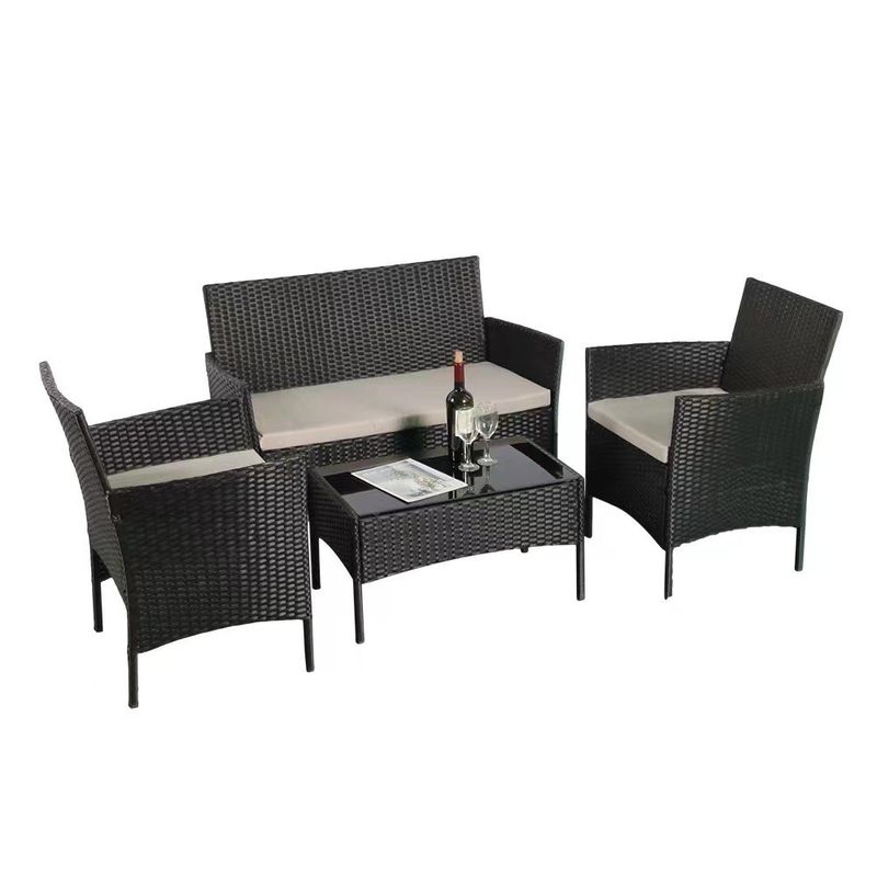 Outdoor Set Patio Tuin Hof Vier stukken Plastic Rattan Wicker Sofas Stoel Tafel