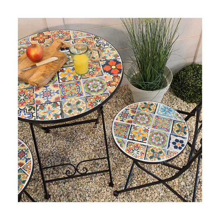 AJUNION 3pcs Outdoor Bistro Metalen Tafelstoel Set Antieke Mosaïek Keramiek voor Tuin
