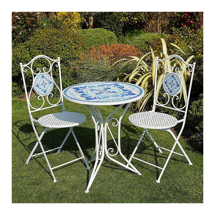 Modern ontwerp keramische tegels en poeder bekleed ijzeren bistro set voor buitentuin terras