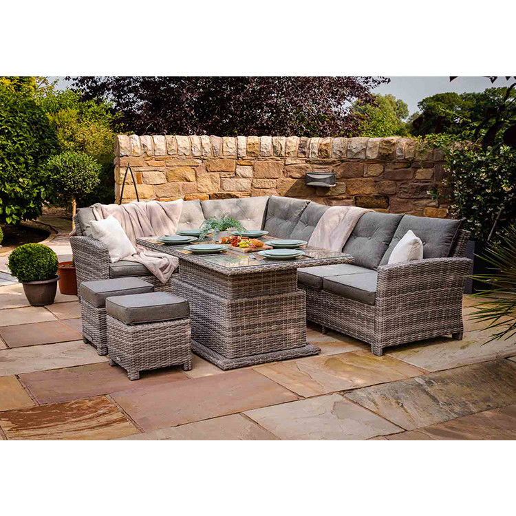 PE Rattan AJUNION Outdoor sectioneel hoekbank terras set met verstelbare eettafel