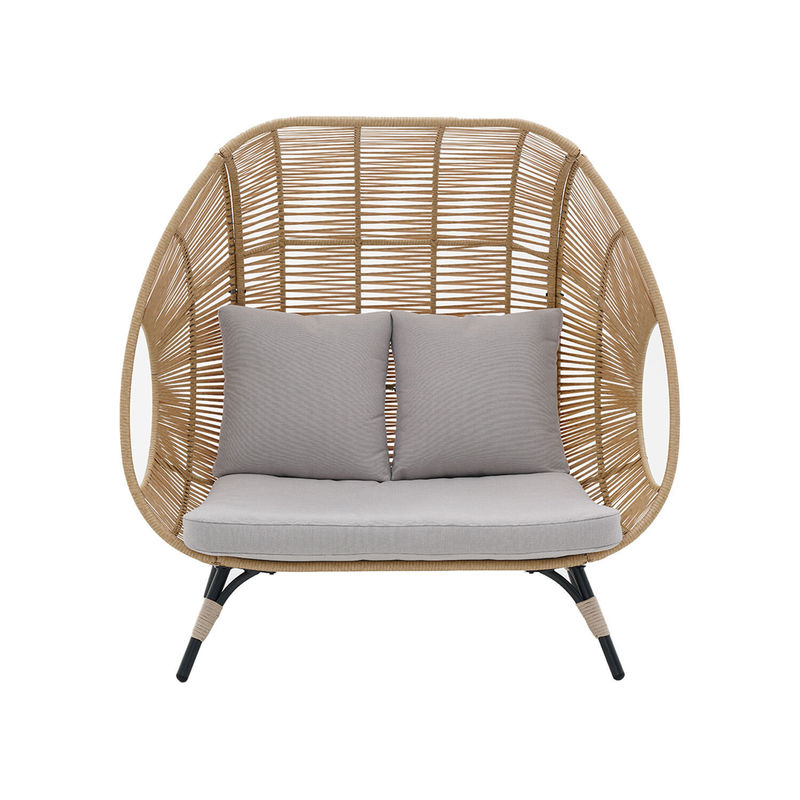 Comfortabele buitenstoel met twee zitplaatsen, staande eierstoel in PE-rattan en staalframe