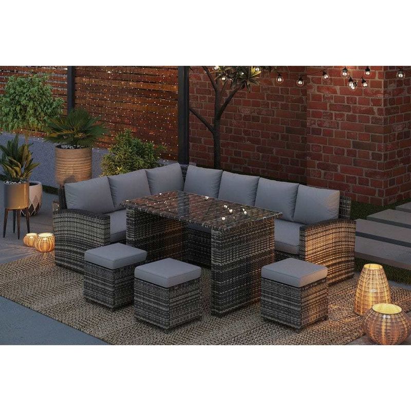 AJUNION 9 Piece Rattan Tuin Eet Set Wicker Rattan Buitenmeubelen Buitensofa Set