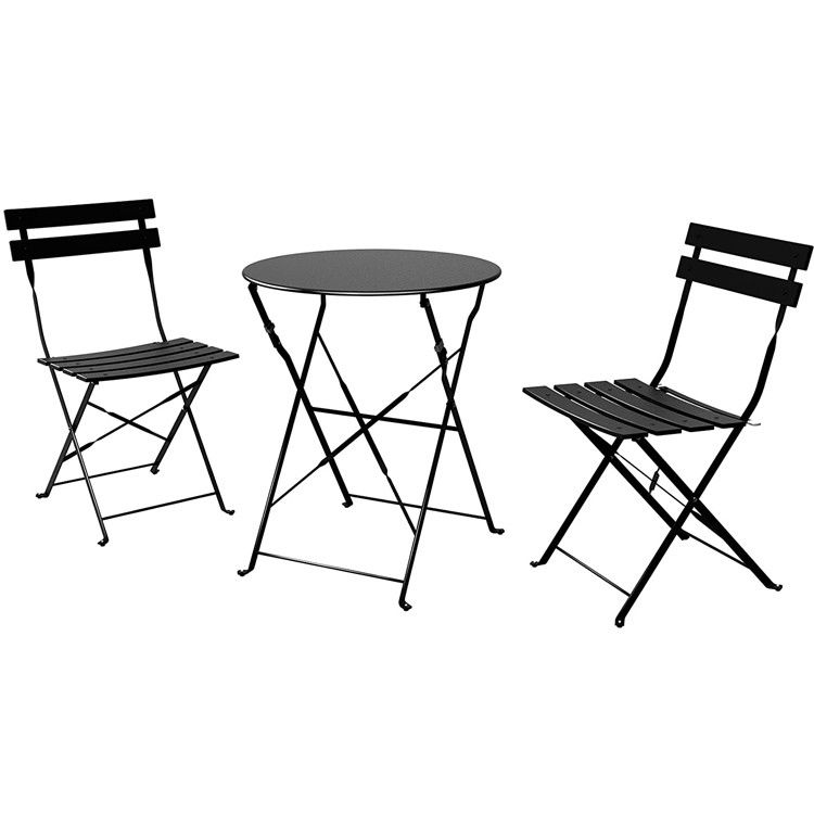 3 stukken stalen opvouwbare tafel en stoelen, perfect voor buiten, terras, balkon of tuin