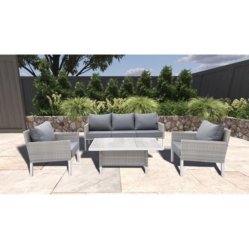 Moderne stijl 4 stukken outdoor rattan meubels lounge set met L193xW71xH77cm sofa grootte