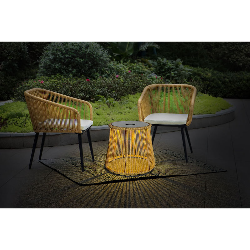 Moderne design 3 stuk Bistro Set Wicker Rattan Stoel Meubelen met LED zonnelicht