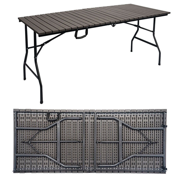 Metalen Buitenopvouwbare Draagbare Houtgraan HDPE Plastic Opvouwbare Bier Picnic Eettafel