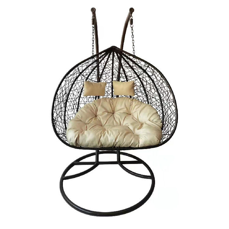 Contemporary Indoor Outdoor Balkon Tuin Draagbare Dubbele Mensen Hangende Rattan Wicker Ei Swing Stoel Met Kussen