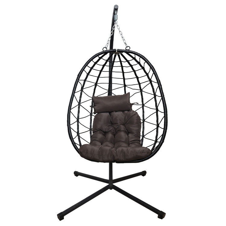Buiten patio binnenplaats Tuin weefsel Pe Rattan touw vouw hangend ei swing stoel met kussen