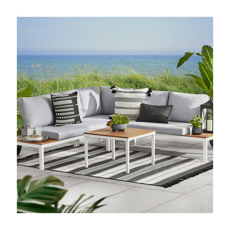 Buitenmeubilair L-vormige sectiesofa Plastic Teak Hout Hoek Lounge Set voor dek