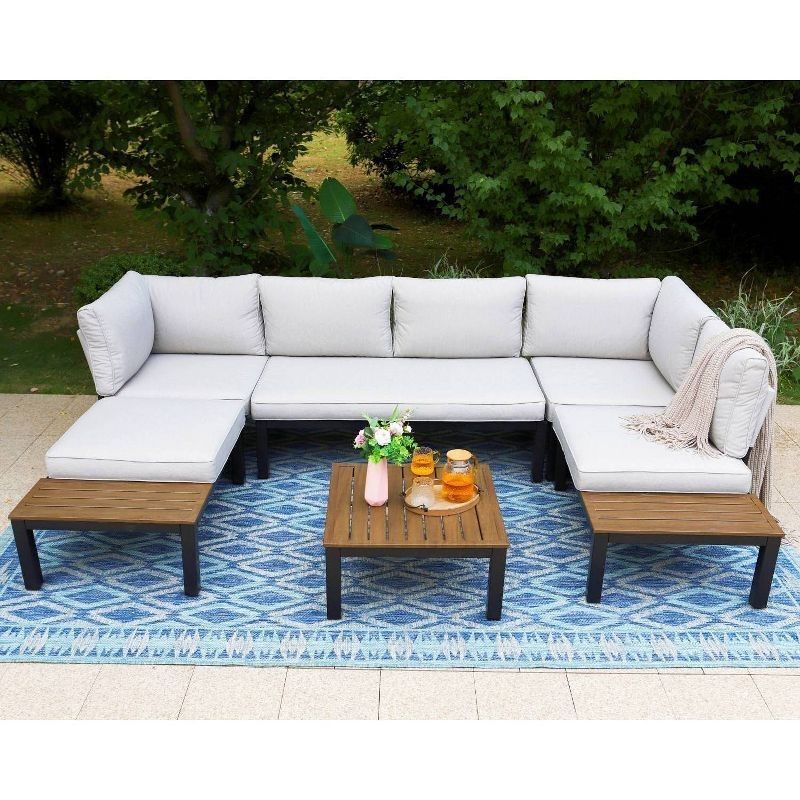 Aluminium modulaire patio set AJUNION U-vorm grote grootte buitemeubilair sectiesofa