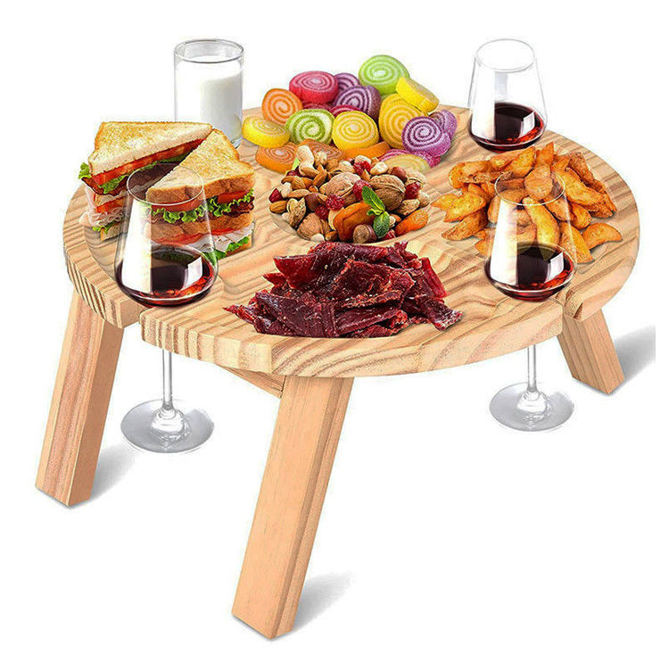 Houten draagbare opvouwbare ronde bak tafel voor buiten camping strand reizen en picknicks