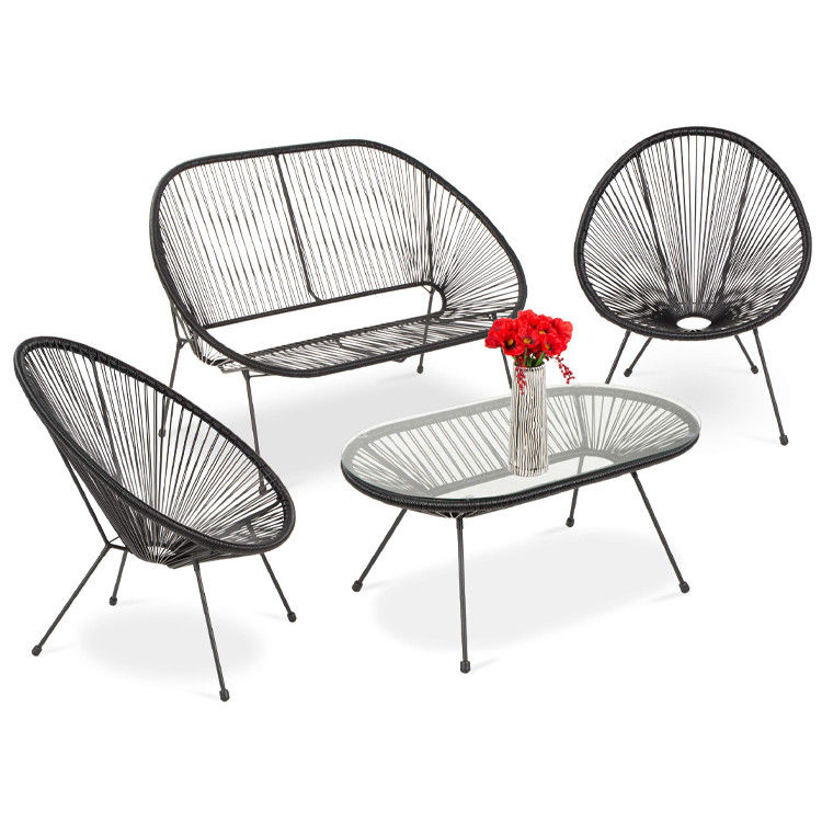 Moderne tuinmeubilair buitenste patio met staalframe en plastic wicker touw