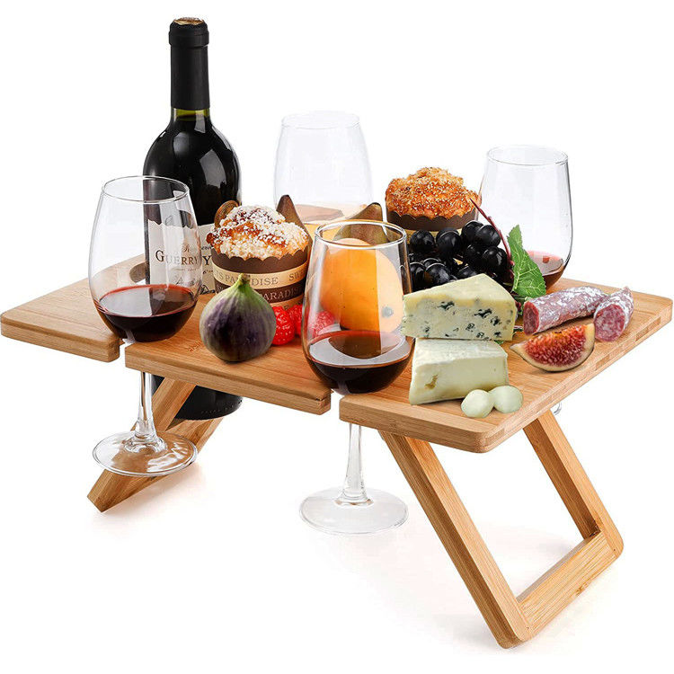 Draagbare buiten- binnen houten bamboe opvouwbare picknicktafel voor snacks en wijn